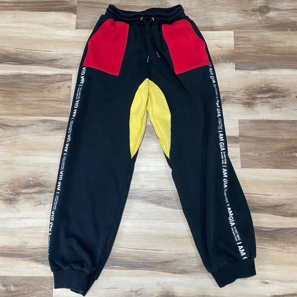 I.AM.GIA Colorblock Logo Joggers Size L Streetwear Fleece Sweatpants Black Red